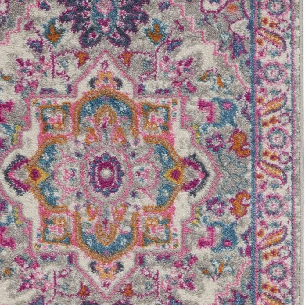 8' Pink And Gray Power Loom Runner Rug - Homeroots - Flyclothing LLC