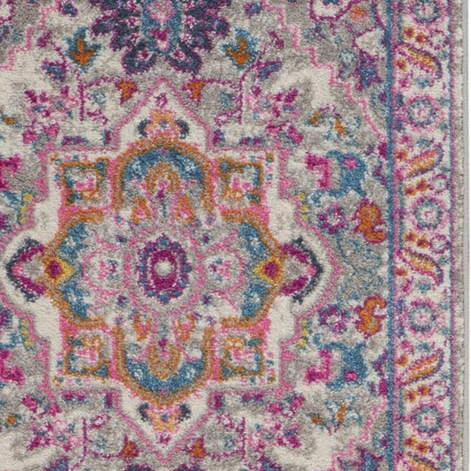 8' Pink And Gray Power Loom Runner Rug - Homeroots