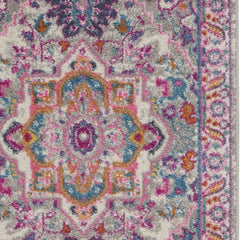 8' Pink And Gray Power Loom Runner Rug - Homeroots