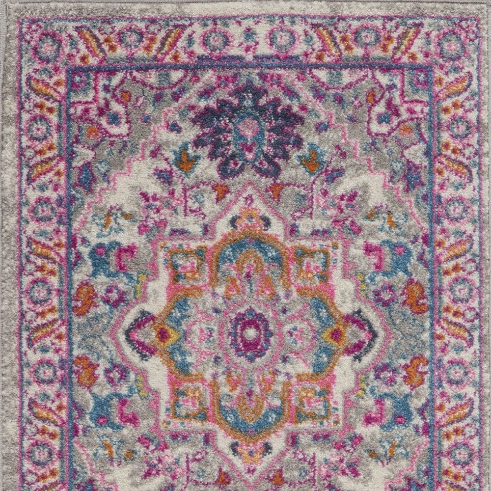 8' Pink And Gray Power Loom Runner Rug - Homeroots
