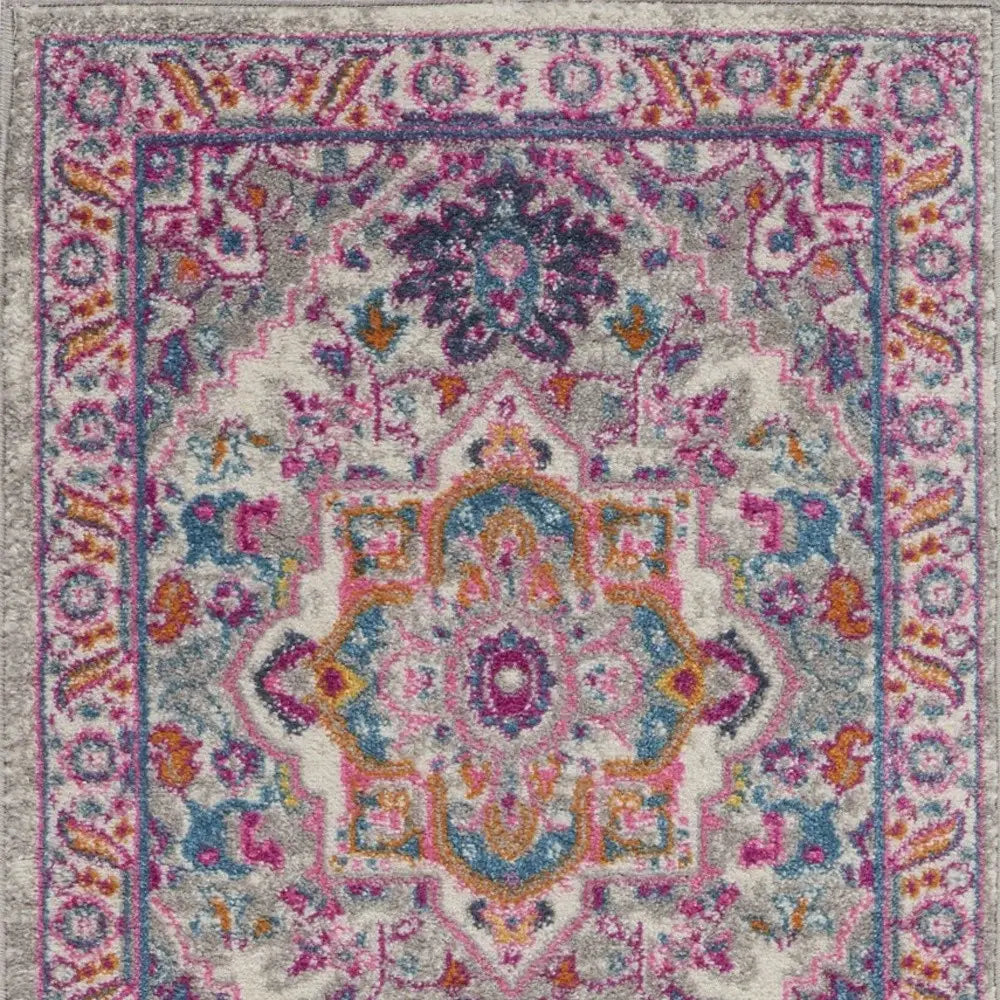8' Pink And Gray Power Loom Runner Rug - Homeroots - Flyclothing LLC