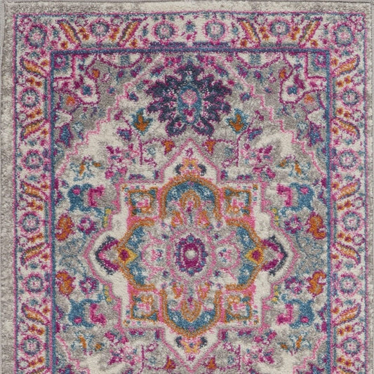 8' Pink And Gray Power Loom Runner Rug - Homeroots
