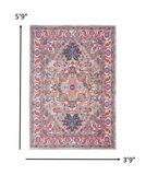 4' X 6' Pink And Gray Power Loom Area Rug - Homeroots