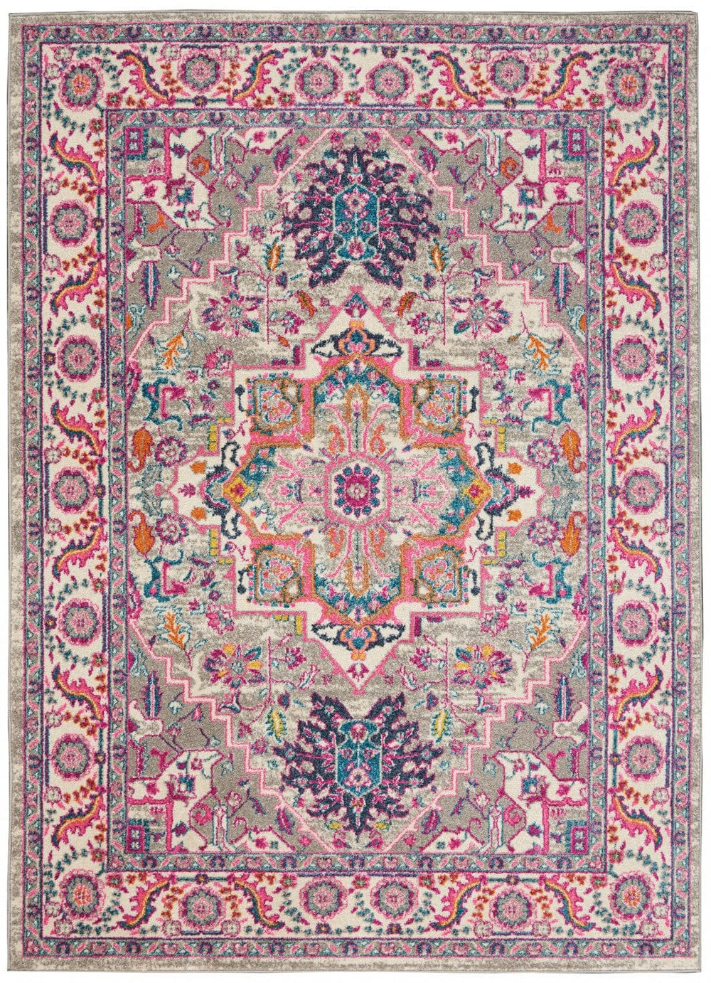 5' X 7' Pink And Gray Power Loom Area Rug - Homeroots