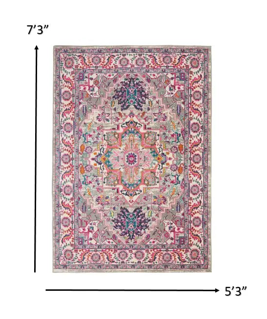 5' X 7' Pink And Gray Power Loom Area Rug - Homeroots - Flyclothing LLC