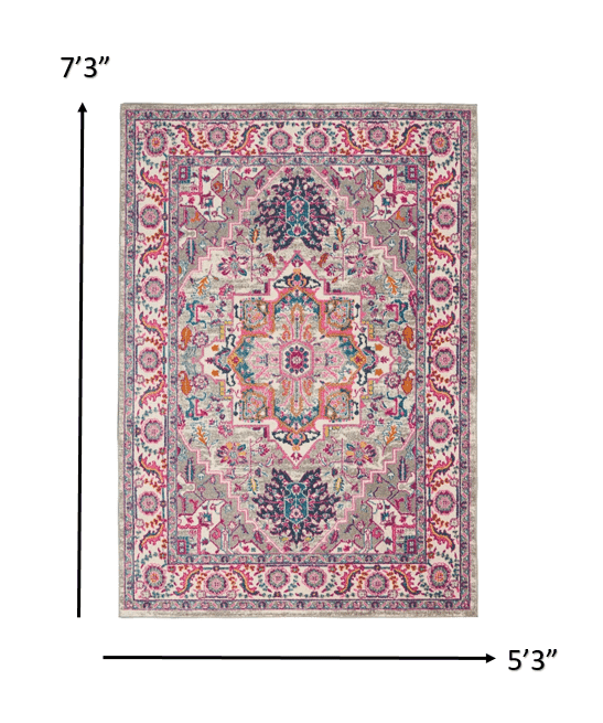 5' X 7' Pink And Gray Power Loom Area Rug - Homeroots - Flyclothing LLC
