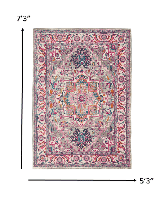 5' X 7' Pink And Gray Power Loom Area Rug - Homeroots - Flyclothing LLC