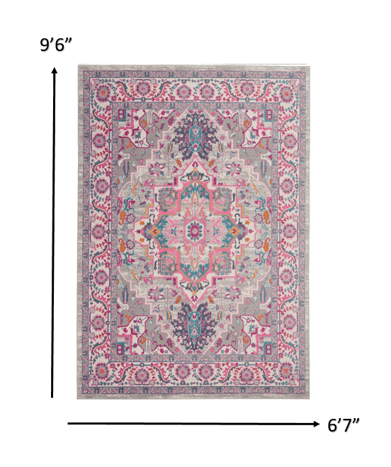 7' X 10' Pink And Gray Power Loom Area Rug - Homeroots - Flyclothing LLC