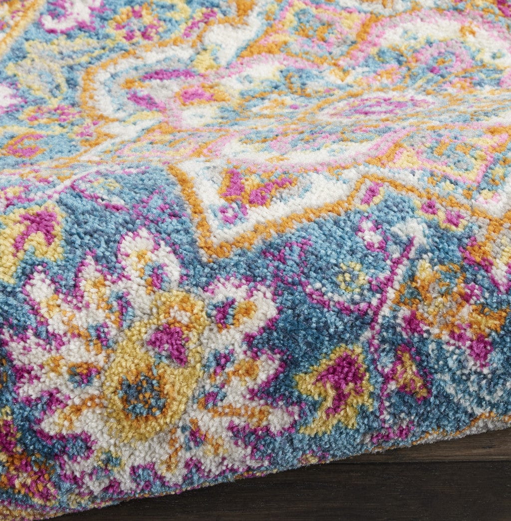 6' Teal Blue Power Loom Runner Rug - Homeroots