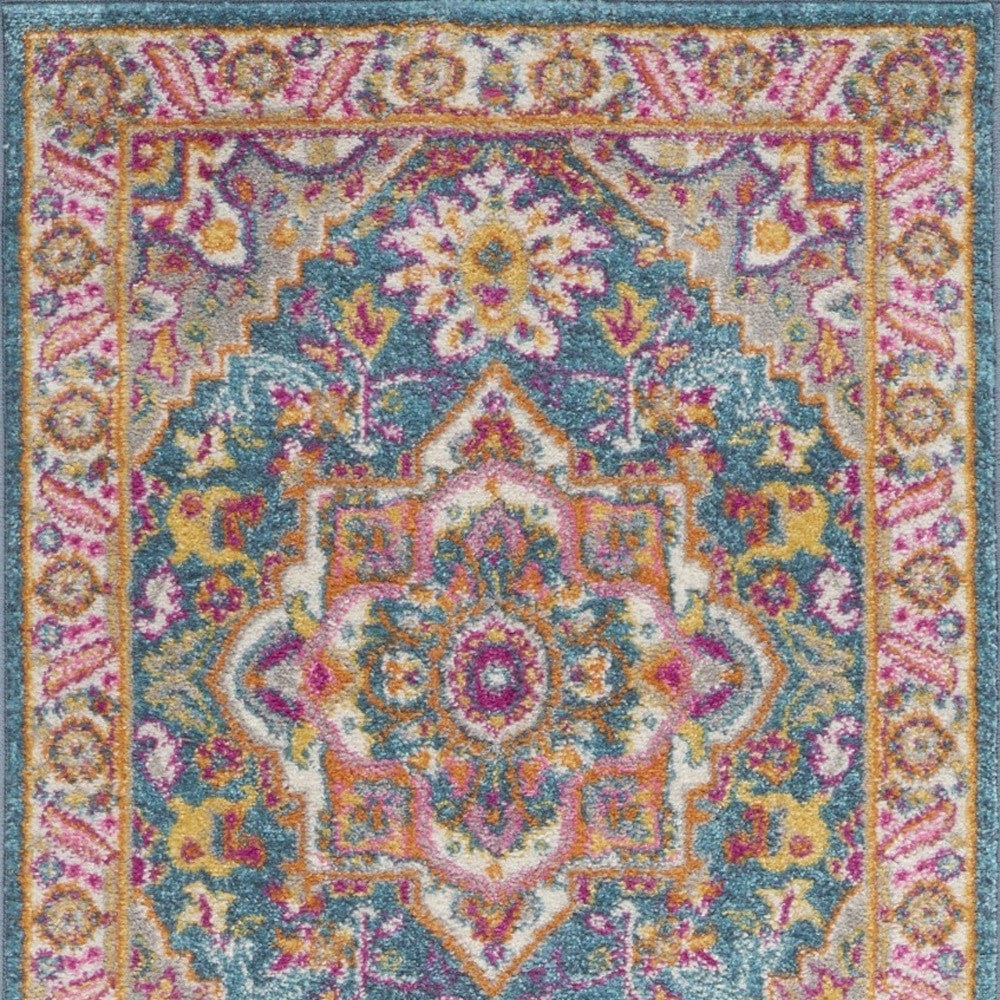 6' Teal Blue Power Loom Runner Rug - Homeroots