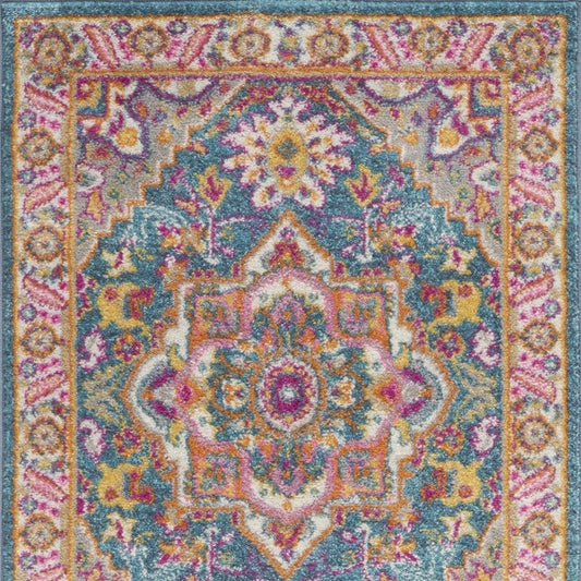 6' Teal Blue Power Loom Runner Rug - Homeroots