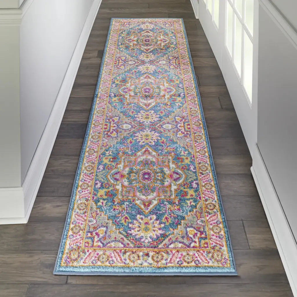 8' Teal Blue Power Loom Runner Rug - Homeroots - Flyclothing LLC