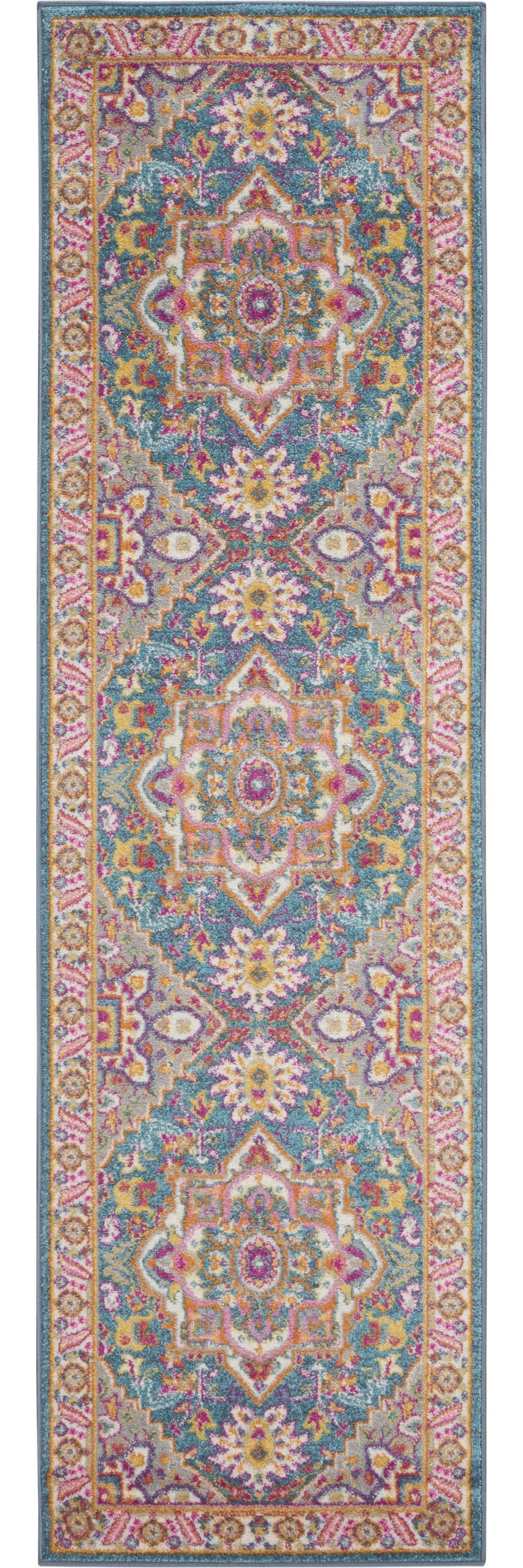 8' Teal Blue Power Loom Runner Rug - Homeroots