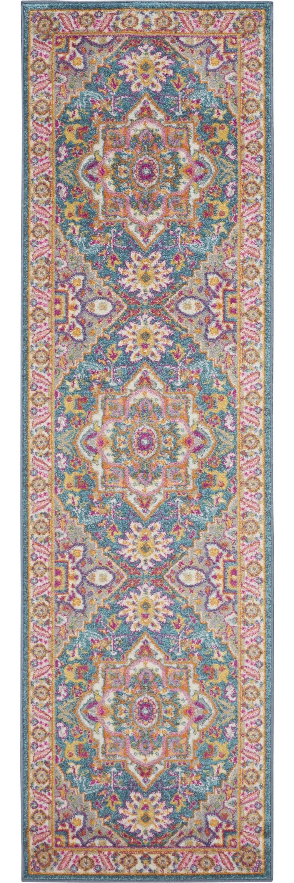 8' Teal Blue Power Loom Runner Rug - Homeroots - Flyclothing LLC