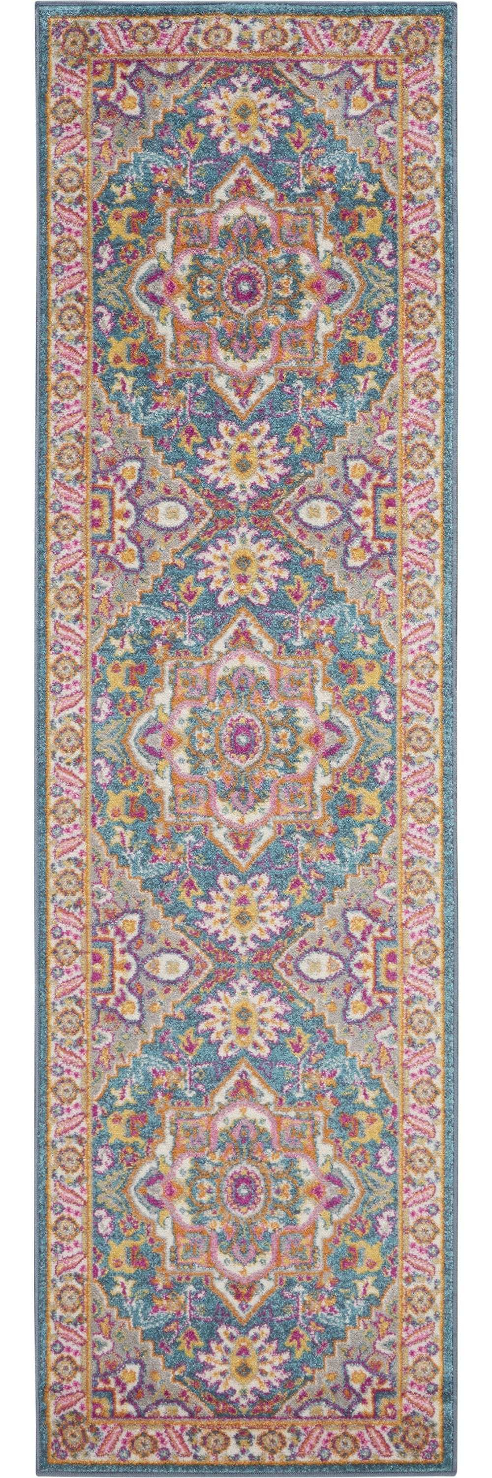 8' Teal Blue Power Loom Runner Rug - Homeroots - Flyclothing LLC