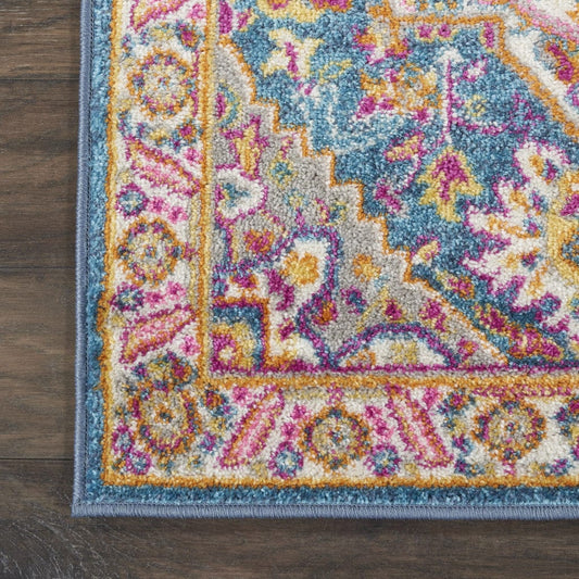 8' Teal Blue Power Loom Runner Rug - Homeroots