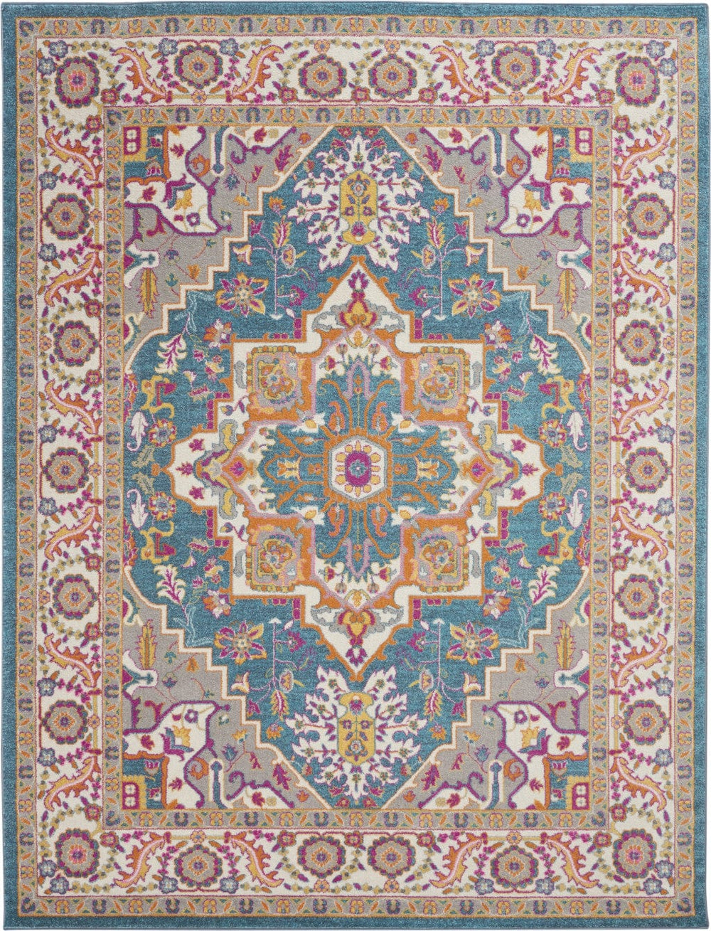 7' X 10' Teal Blue Power Loom Area Rug - Homeroots