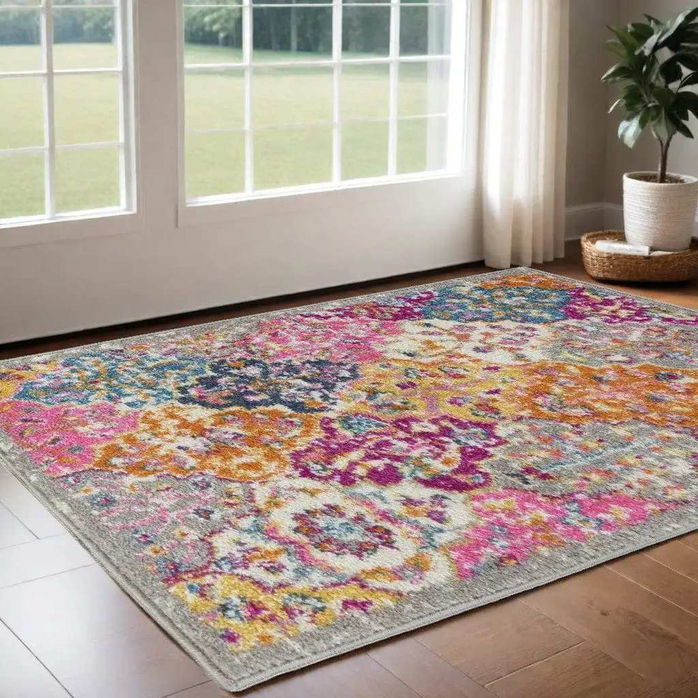 2' X 3' Pink And Gray Geometric Dhurrie Area Rug - Homeroots - Flyclothing LLC