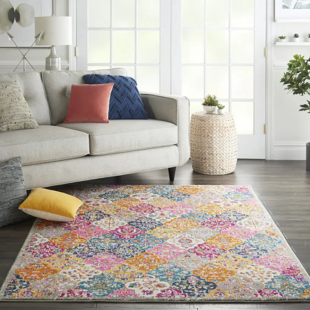 5' X 7' Pink And Gray Geometric Dhurrie Area Rug - Homeroots - Flyclothing LLC