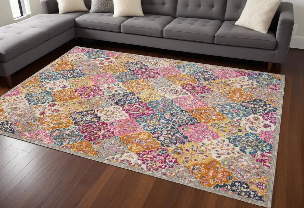 8' X 10' Pink And Gray Geometric Dhurrie Area Rug - Homeroots
