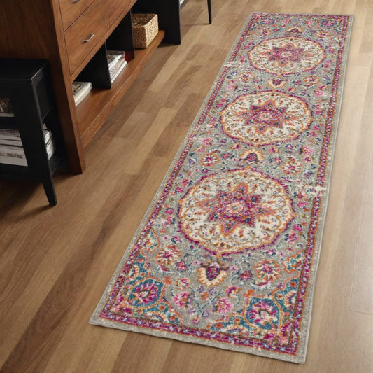 6' Pink And Gray Power Loom Runner Rug - Homeroots