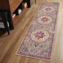 6' Pink And Gray Power Loom Runner Rug - Homeroots