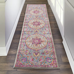 8' Pink And Gray Power Loom Runner Rug - Homeroots