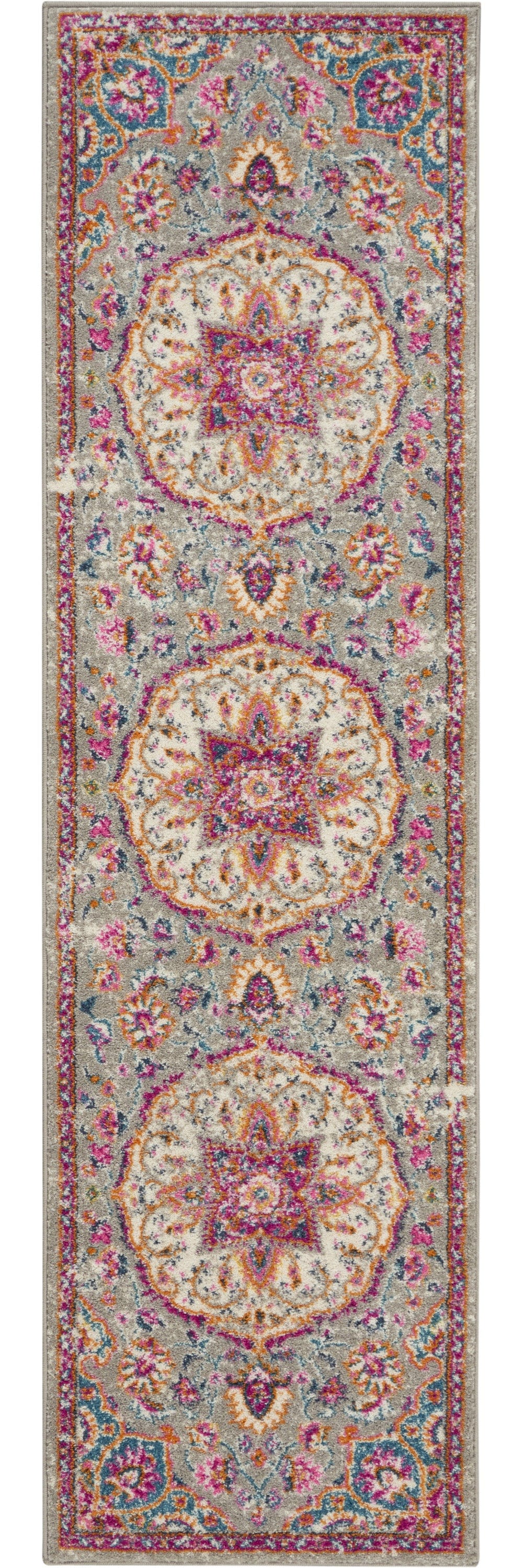 8' Pink And Gray Power Loom Runner Rug - Homeroots
