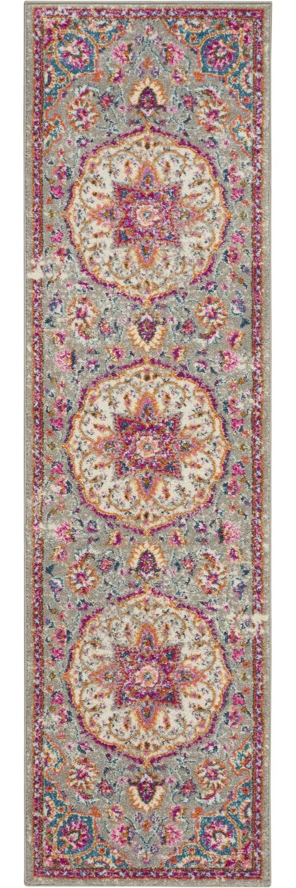 8' Pink And Gray Power Loom Runner Rug - Homeroots - Flyclothing LLC