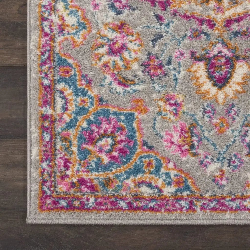 8' Pink And Gray Power Loom Runner Rug - Homeroots