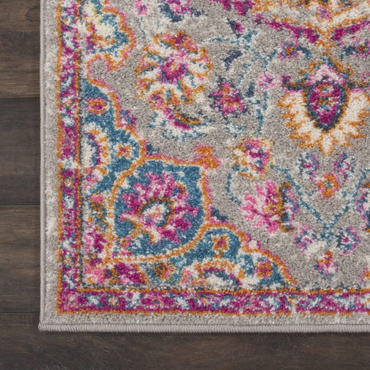 8' Pink And Gray Power Loom Runner Rug - Homeroots