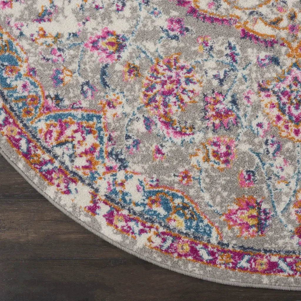 4' Pink And Gray Round Power Loom Area Rug - Homeroots - Flyclothing LLC