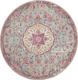4' Pink And Gray Round Power Loom Area Rug - Homeroots