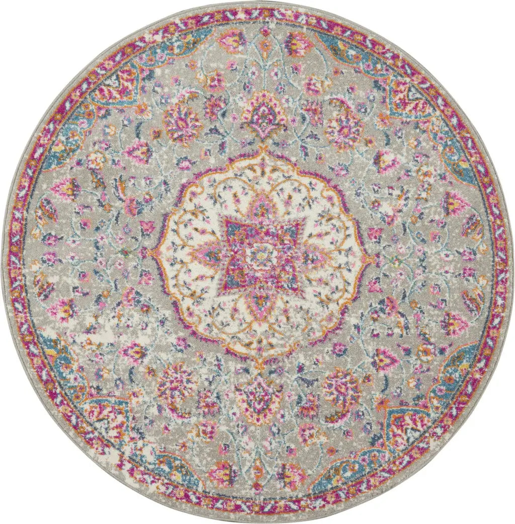 4' Pink And Gray Round Power Loom Area Rug - Homeroots - Flyclothing LLC