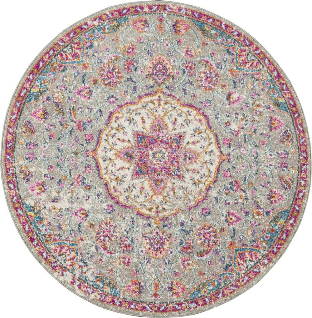 4' Pink And Gray Round Power Loom Area Rug - Homeroots - Flyclothing LLC