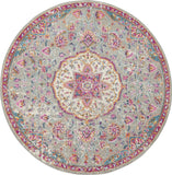 4' Pink And Gray Round Power Loom Area Rug - Homeroots