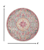 4' Pink And Gray Round Power Loom Area Rug - Homeroots