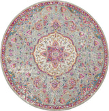 5' Gray and Pink Round Medallion Power Loom Area Rug - Homeroots - Flyclothing LLC