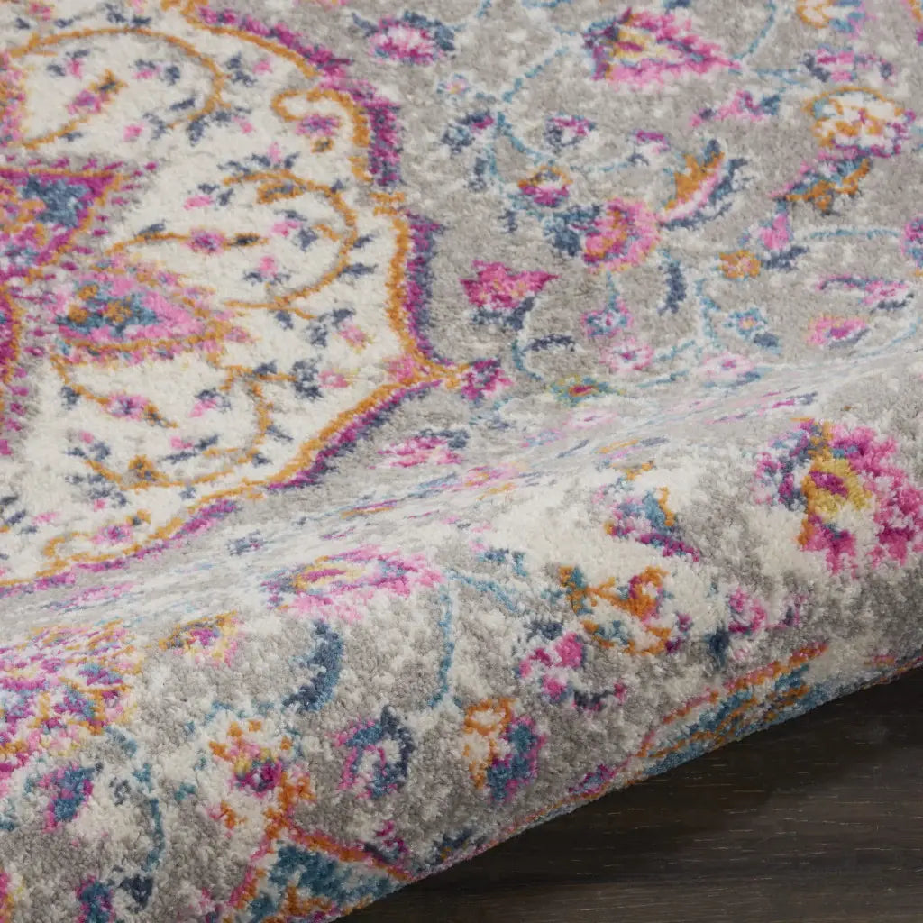 5' Gray and Pink Round Medallion Power Loom Area Rug - Homeroots - Flyclothing LLC