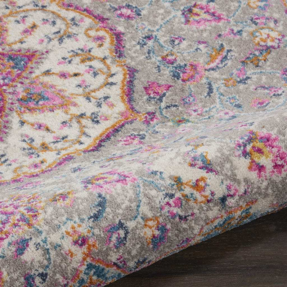 5' Gray and Pink Round Medallion Power Loom Area Rug - Homeroots - Flyclothing LLC