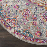 5' Gray and Pink Round Medallion Power Loom Area Rug - Homeroots - Flyclothing LLC