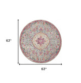 5' Gray and Pink Round Medallion Power Loom Area Rug - Homeroots - Flyclothing LLC