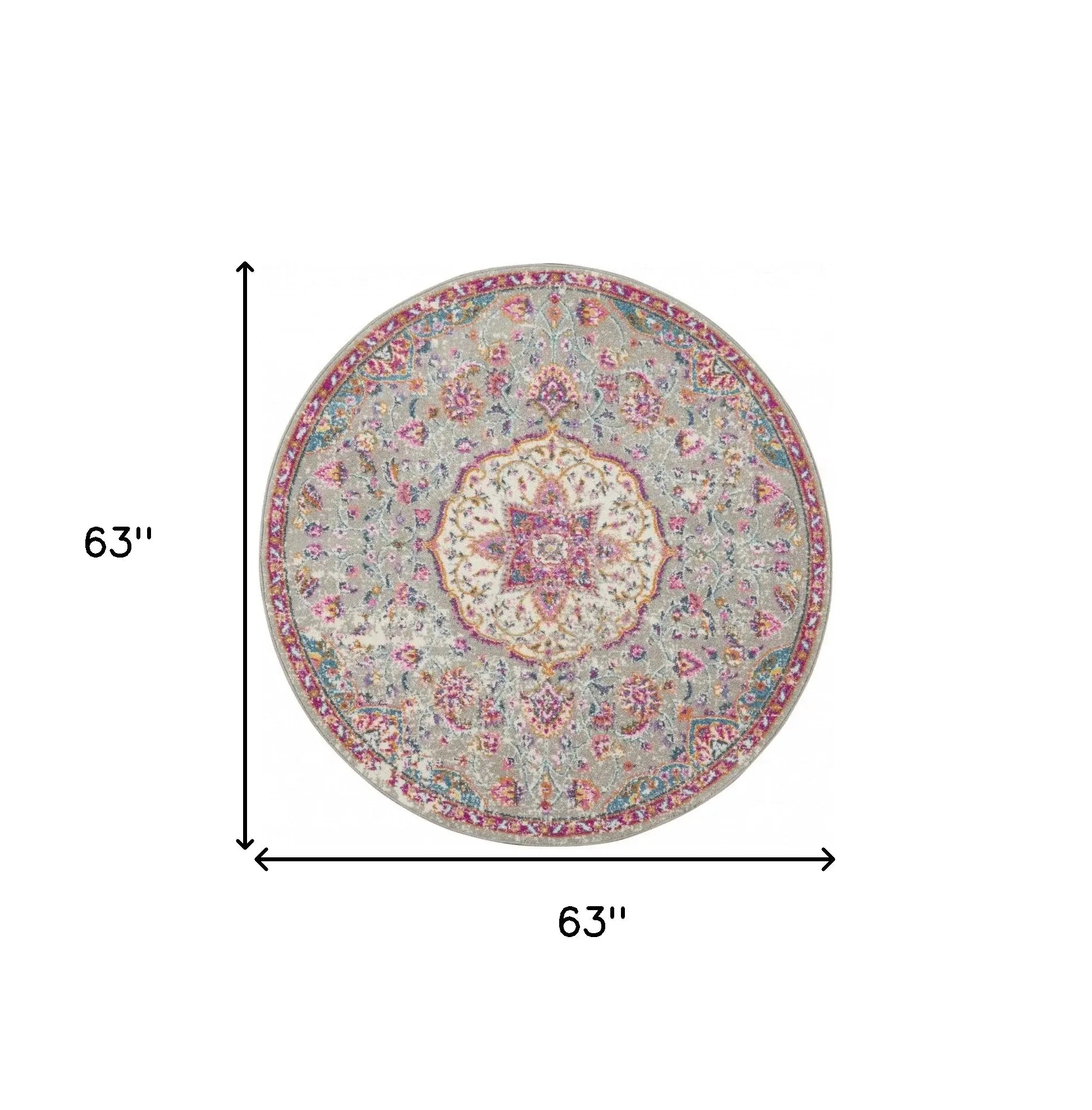 5' Gray and Pink Round Medallion Power Loom Area Rug - Homeroots - Flyclothing LLC