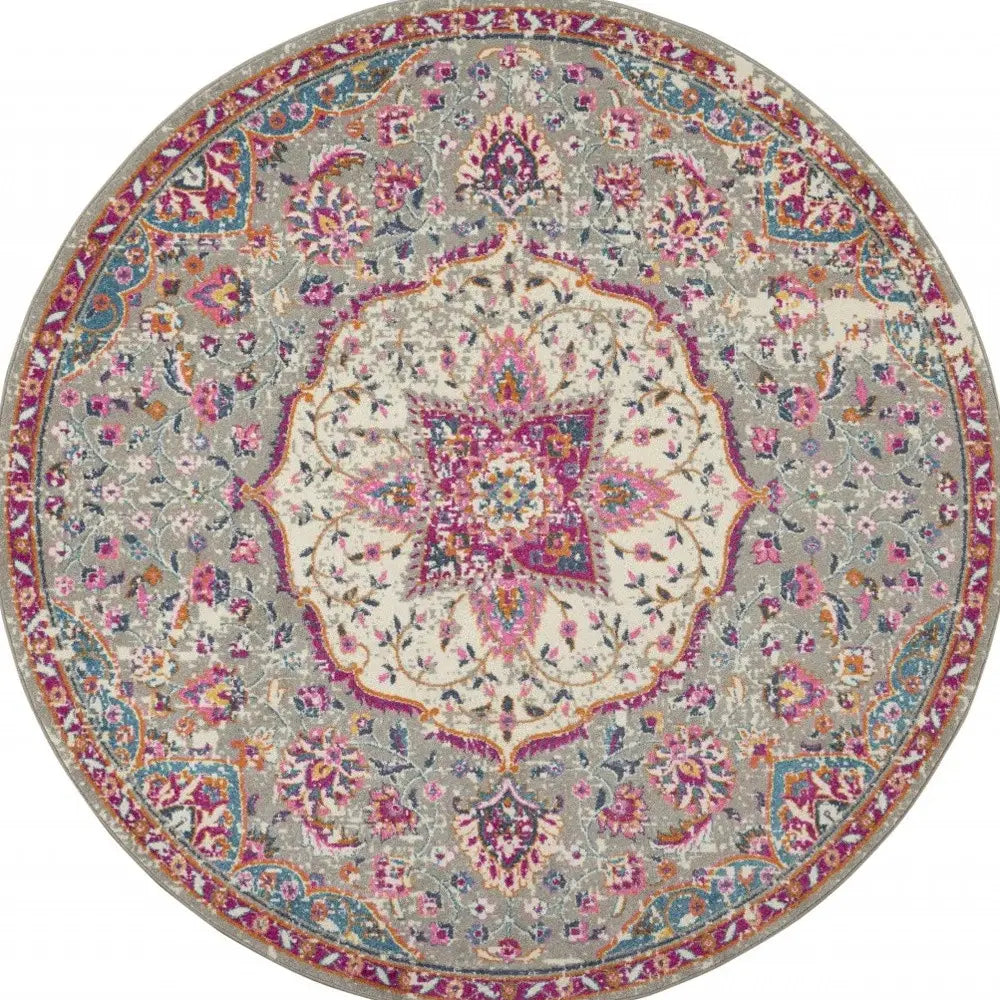 8' Pink And Gray Round Power Loom Area Rug - Homeroots - Flyclothing LLC