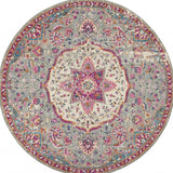 8' Pink And Gray Round Power Loom Area Rug - Homeroots