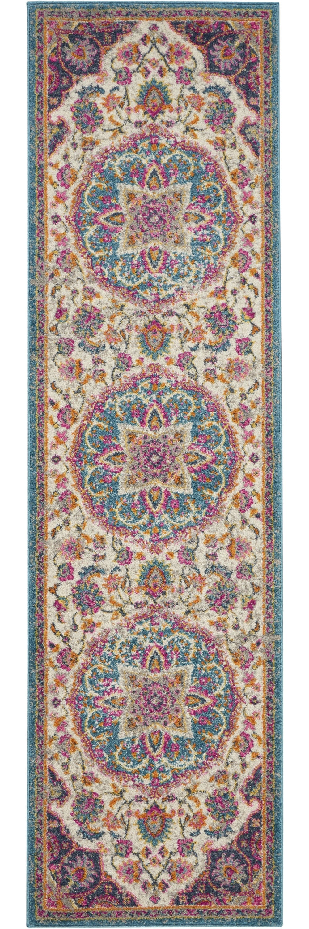 8' Pink And Green Dhurrie Runner Rug - Homeroots