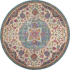 4' Pink And Green Round Dhurrie Area Rug