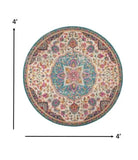 4' Pink And Green Round Dhurrie Area Rug - Homeroots
