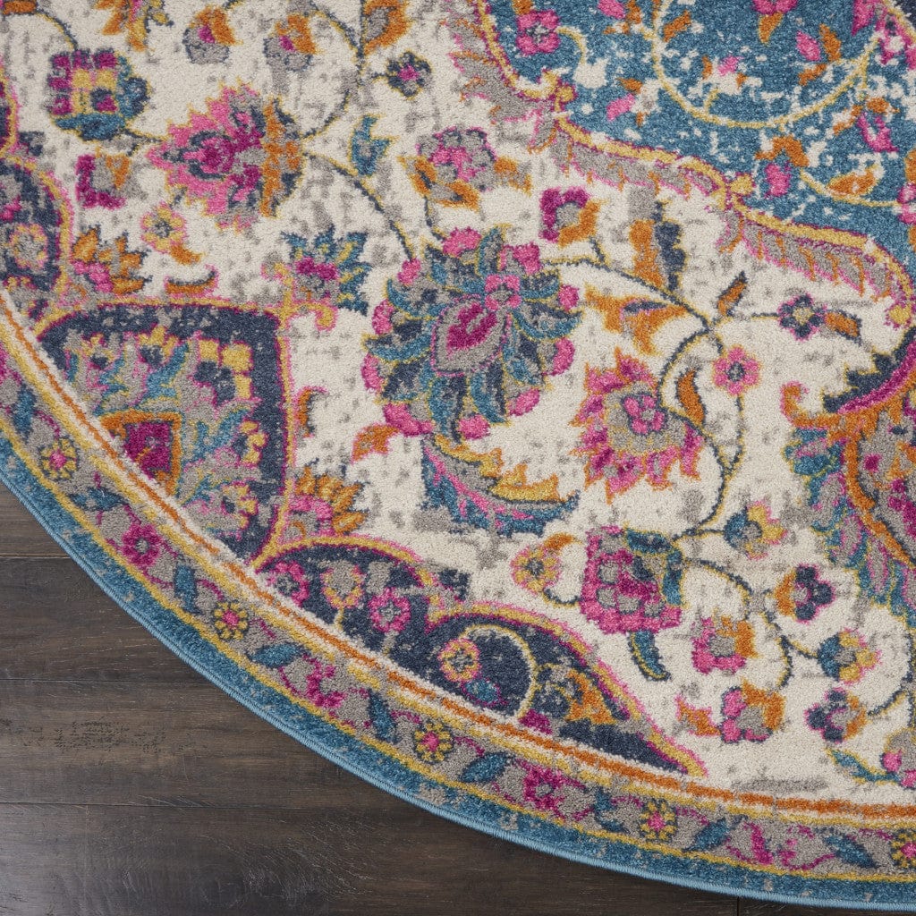 5' Pink And Green Round Dhurrie Area Rug - Homeroots