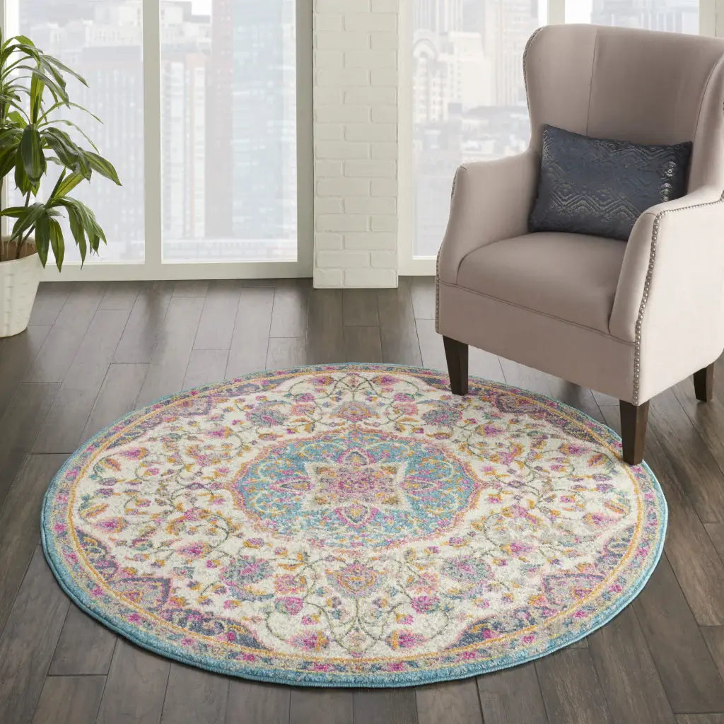 5' Pink And Green Round Dhurrie Area Rug - Homeroots - Flyclothing LLC